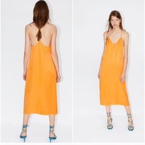 NWOT Zara Fillsens Dress Orange T-back fully lined